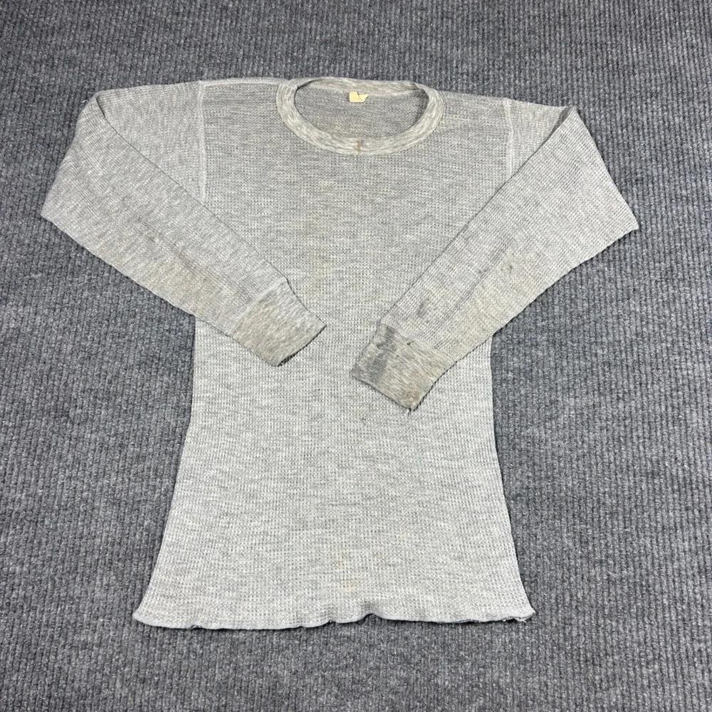 Vintage Shirt Men M Fashion Thermal  Gray Waffle Knit Long Sleeve Undershirt 70s